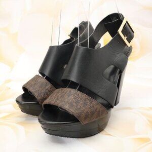 Michael Kors Carla Platform Slingback Sandals Heels Shoes Size 6.5M Black/Brown